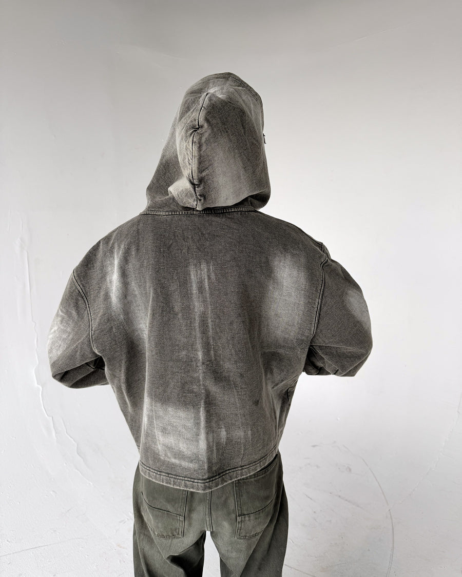 Uptown Crop cropped zip-up hoodie in Acid Wash, back, on a model