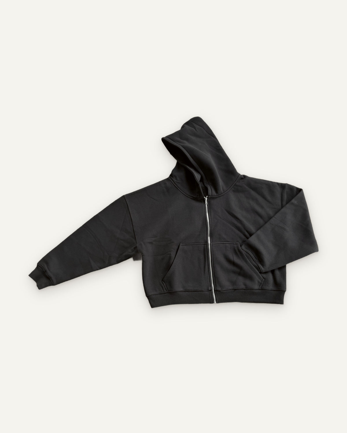 Oversized Crop Zip hoodie in Black, front