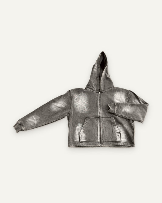 Uptown Crop cropped zip-up hoodie in Acid Wash, front