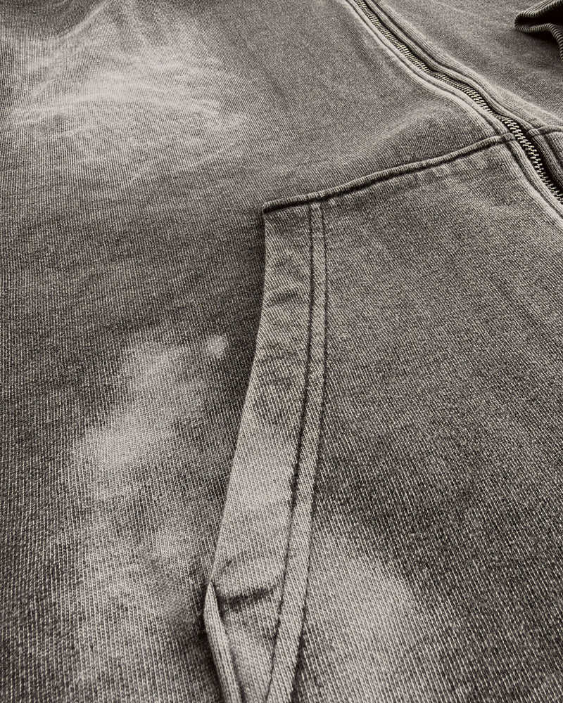 Uptown Crop cropped zip-up hoodie in Acid Wash, close-up of the pocket and French terry